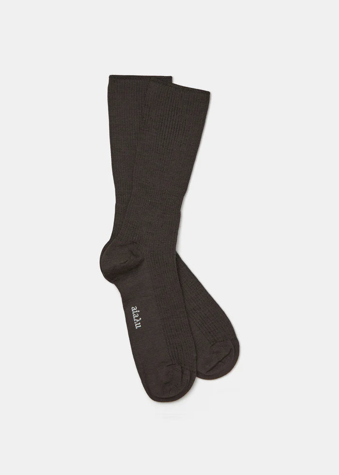 Aiayu - Wool Rib Socks - Brown